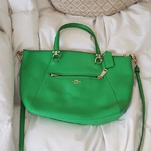 Coach Green Shoulder Bag with Gold Hardware and Detachable Strap